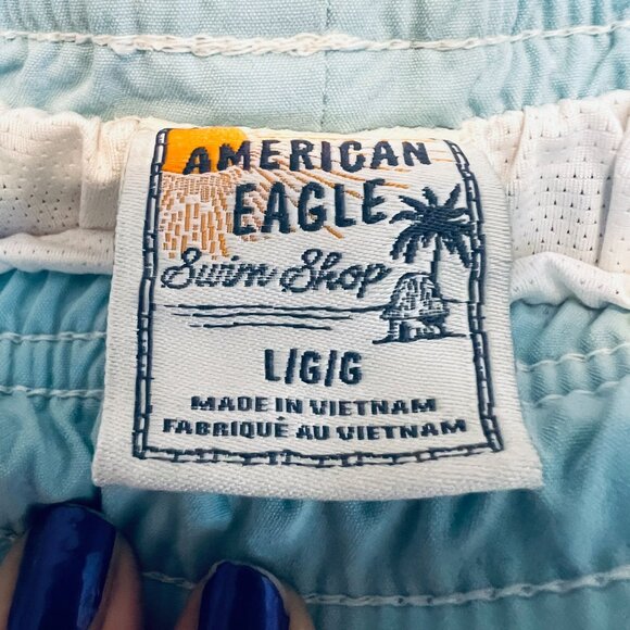 American Eagle Swim Shop Mens Colorblock Swim Trunks W/ Pocket Size L Multi - Picture 2 of 6